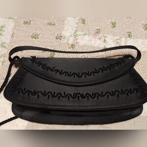 Basic Black Evening Bag with Beaded Accents. Preloved